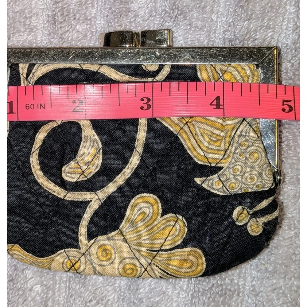 Vera Bradley Quilted Coin Purse Black Yellow Bird Floral Kiss Lock Clutch Wallet
